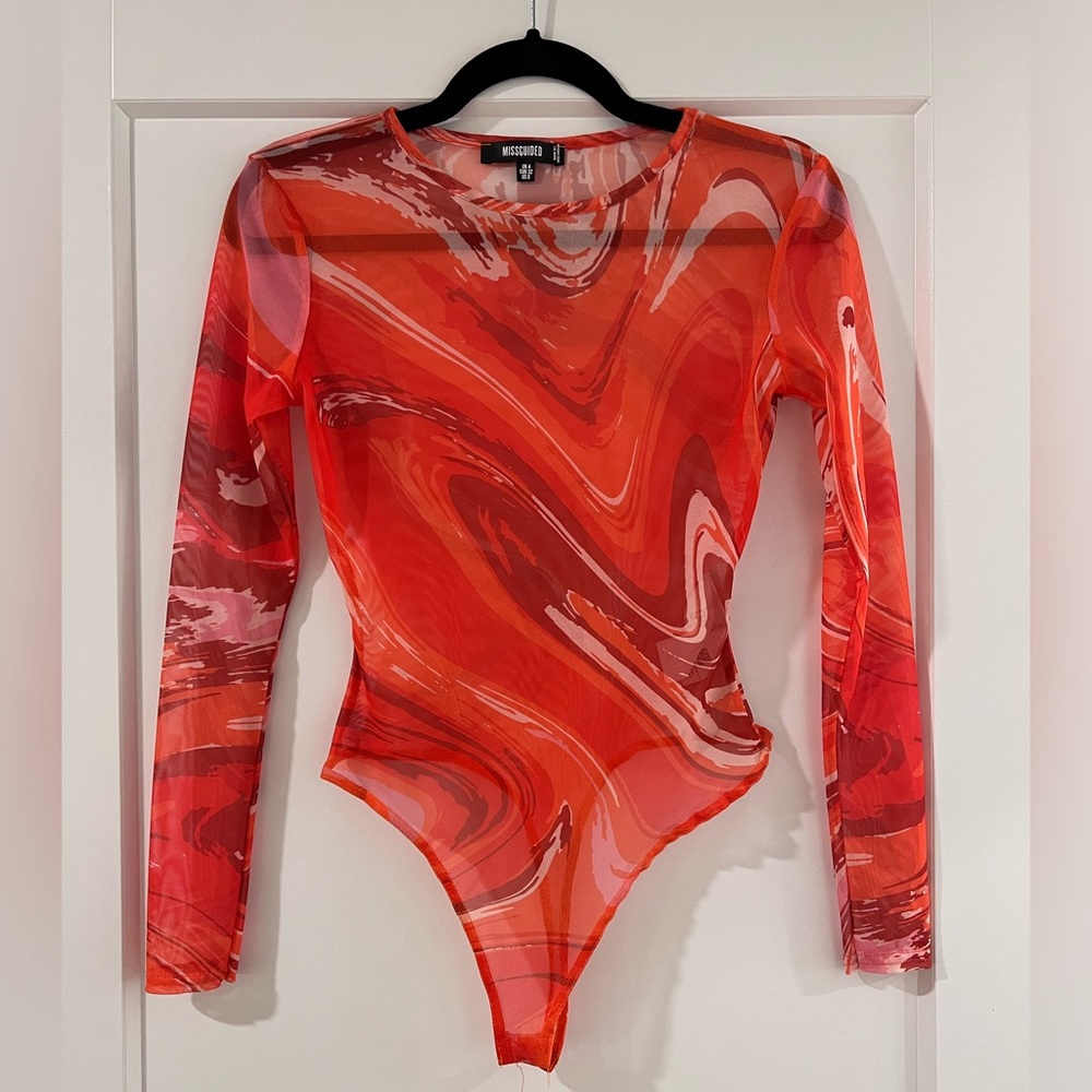 Mesh Swirl Print Bodysuit